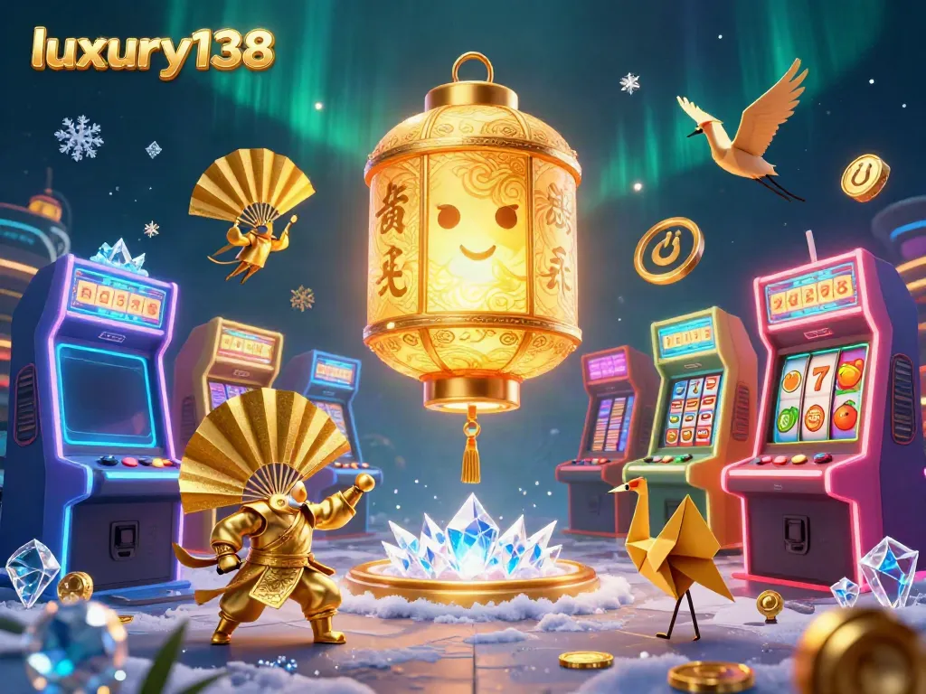 Experience the thrill of gaming at luxury138 with dynamic 3D golden lantern spirit illuminating the casino.