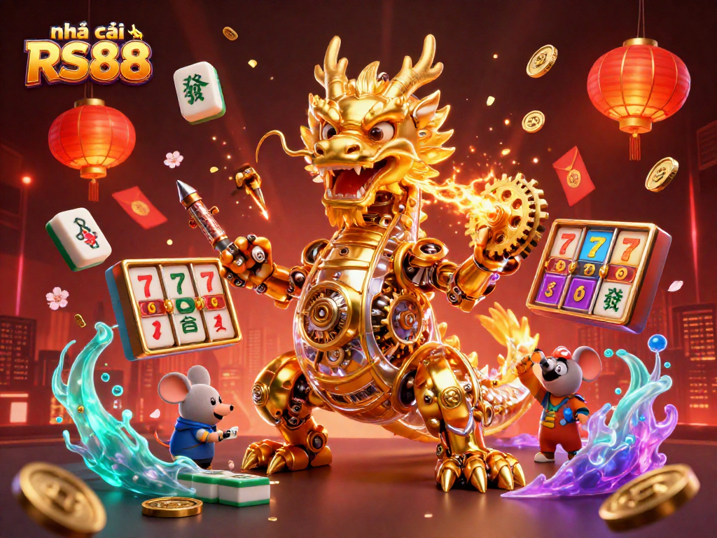 Engage with the action at nhà cái RS88, featuring an exciting 3D scene of a dragon and vibrant casino elements.