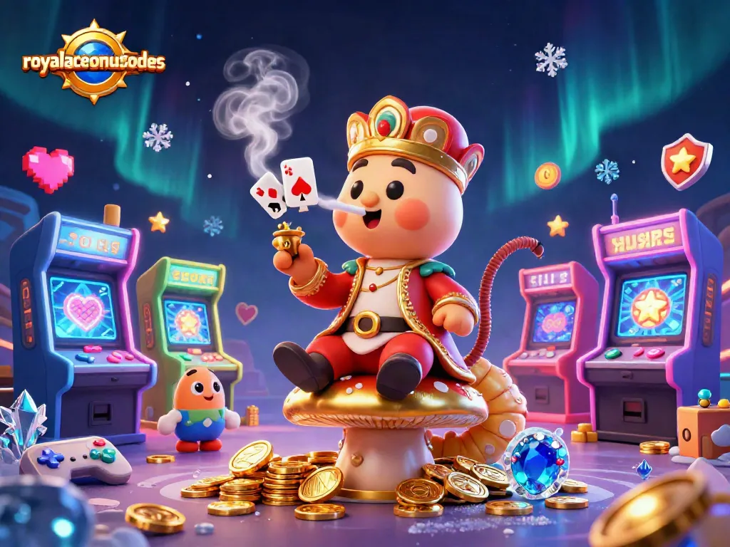 Play and win with royalacebonuscodes in an engaging, colorful casino-themed illustration.