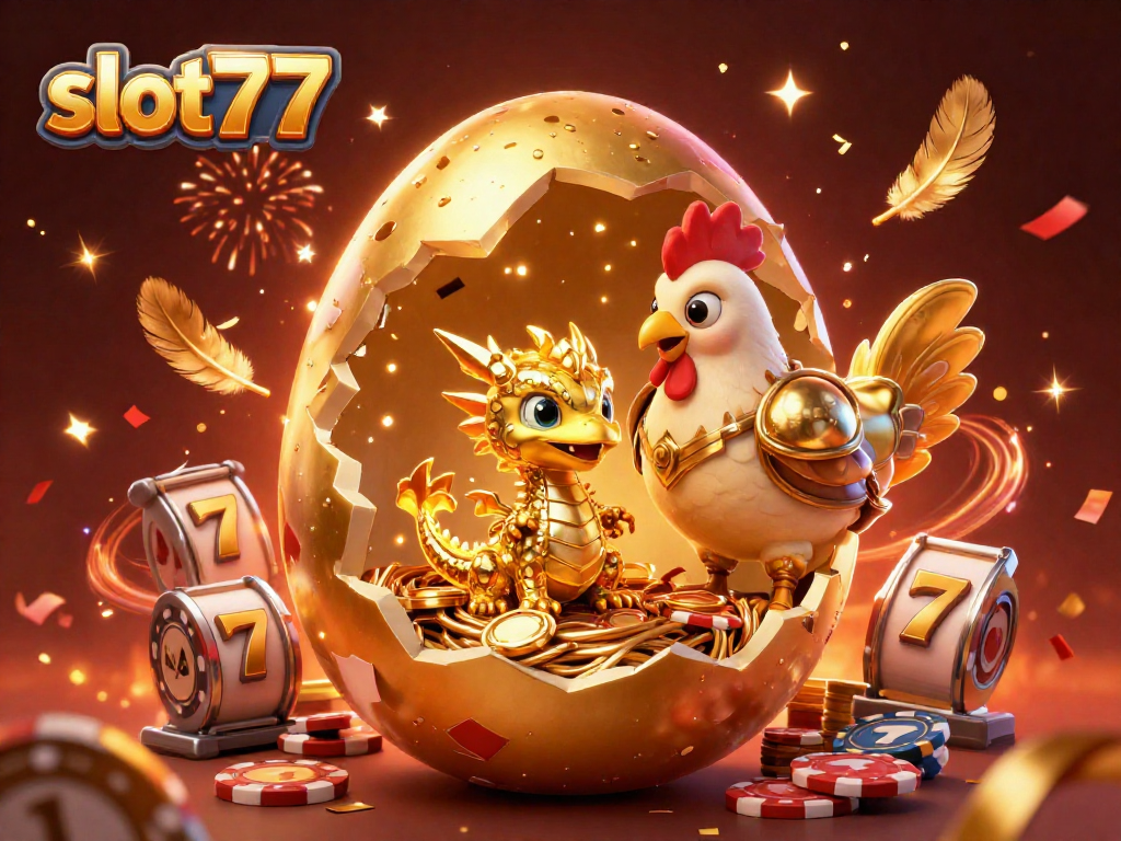 Experience thrilling action at slot777 with a golden dragon guarding poker chips in a vibrant casino scene.