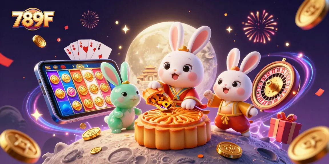 Engage with 789F's exciting lunar-themed casino illustration featuring lucky moon-related symbols.