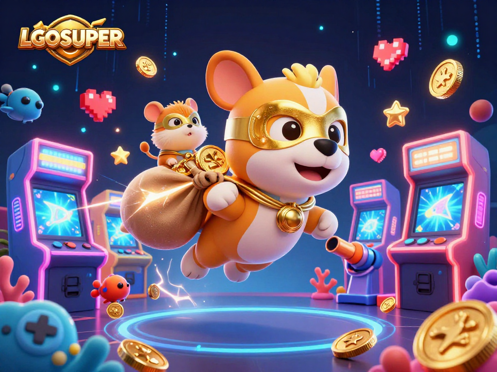 Engage in thrilling fish shooting games with LGOSUPER's vibrant 3D illustration depicting action and adventure.