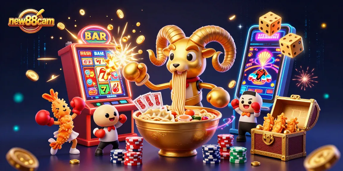 Win big in exciting games at new88cam with a vibrant 3D casino scene full of joyful characters and elements.