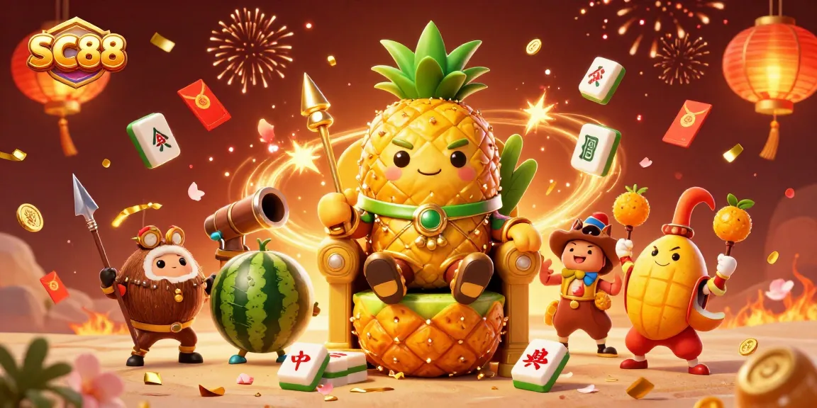 Engage with SC88 casino vibes through vibrant 3D illustration featuring lively characters and festive elements.