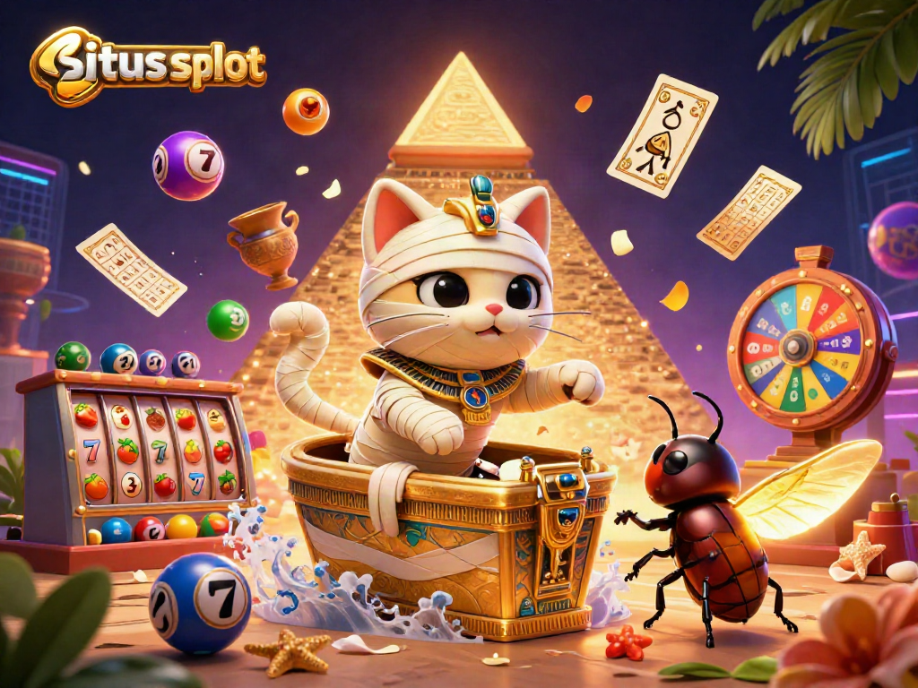 Engage in thrilling situs slot adventures with a mummy cat, golden sarcophagus, and lively gaming elements.