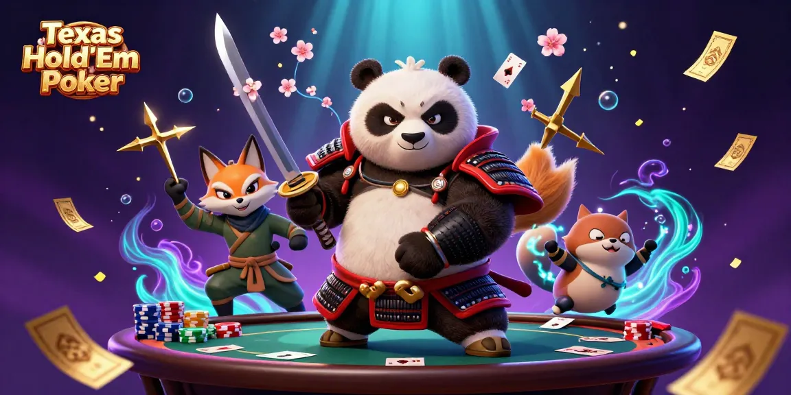 Experience Texas Hold'em Poker excitement with dynamic poker elements and magical characters in an immersive scene.