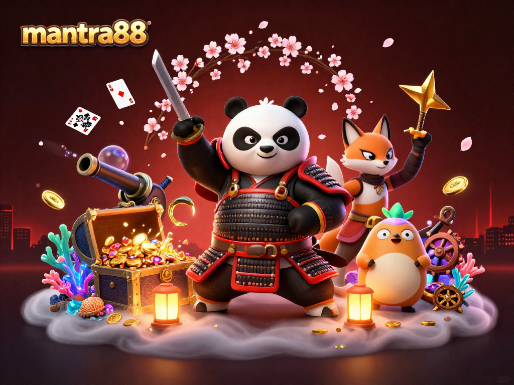 Engage in thrilling gameplay with mantra88 in this vibrant, dynamic casino-themed illustration.