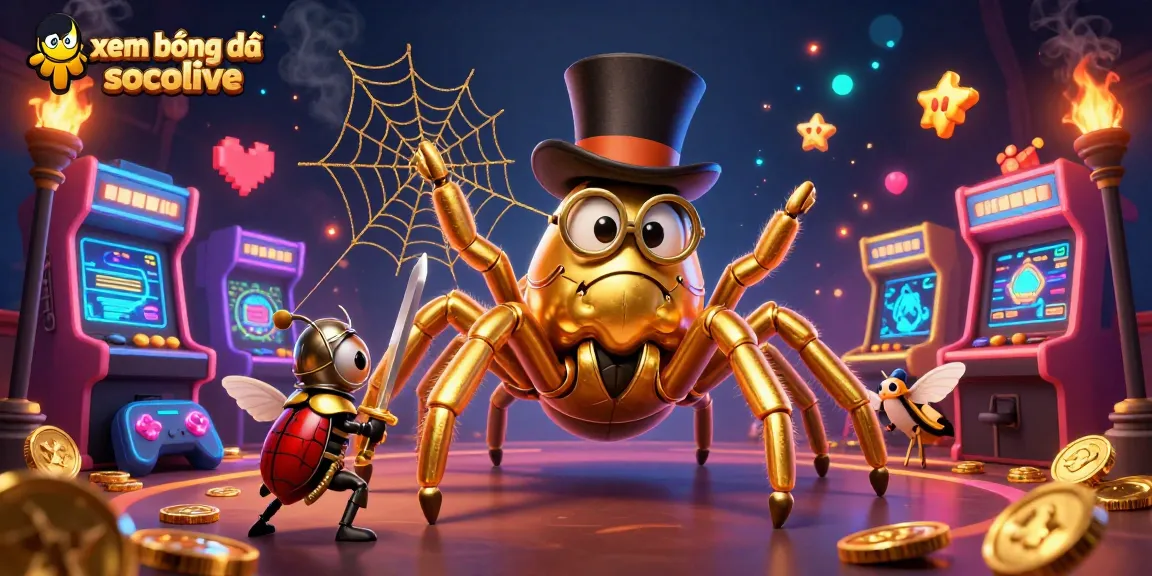Experience xem bóng đá socolive like never before, as golden symbols and characters weave a vibrant web of excitement in a casino-themed illustration.