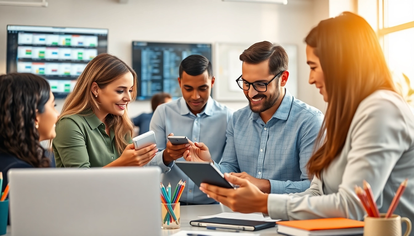 AI calendar assistant coordinating schedules in a diverse team setting, showcasing collaboration and technology.