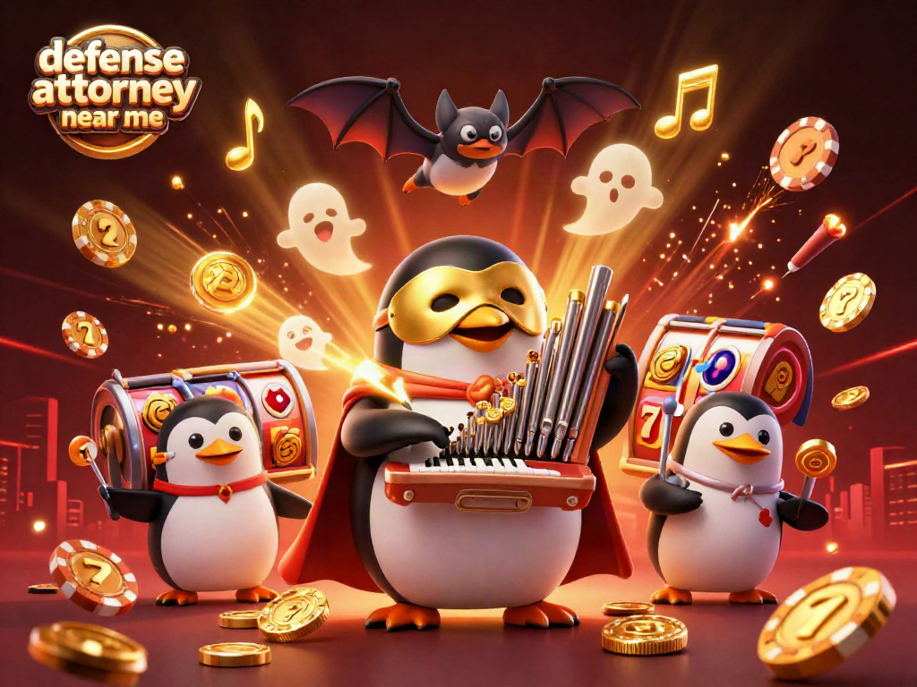 Experience thrilling gameplay with a powerhouse of a defense attorney near me amidst vibrant slots and poker elements.