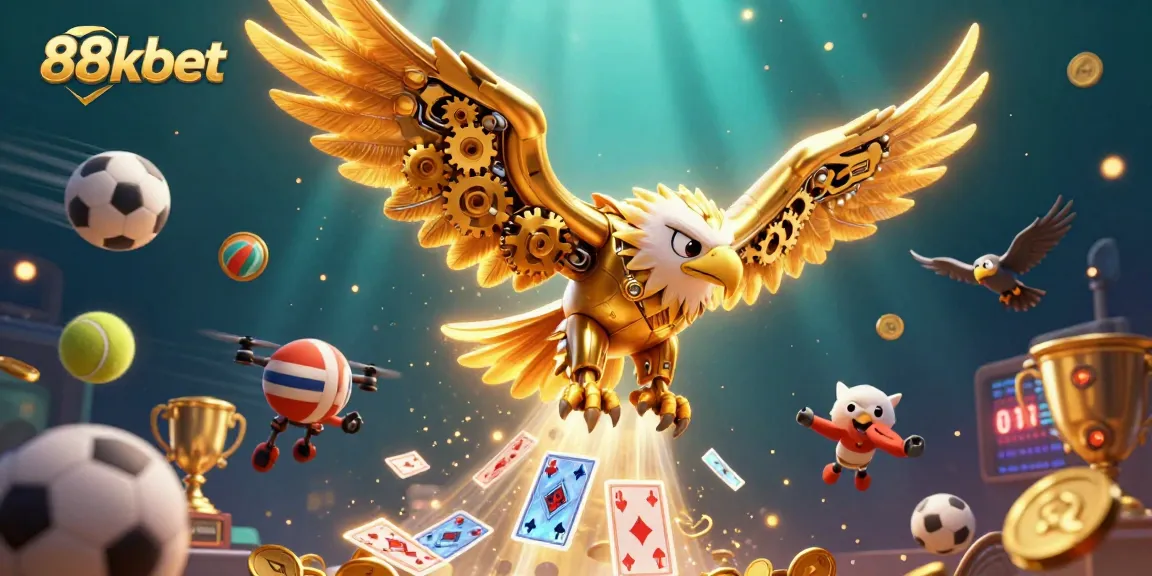 88kbet elevates gaming with a vibrant 3D scene showcasing dynamic sports elements and thrilling action.