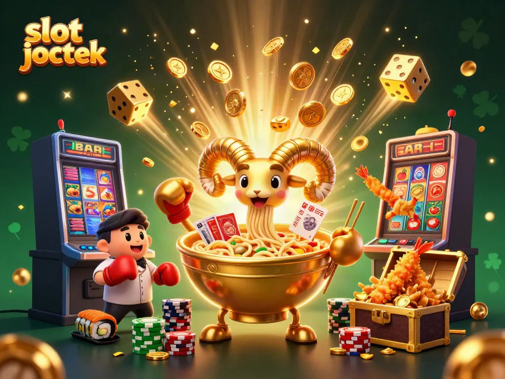 Experience the excitement of a slot jackpot with cheerful characters and exploding coins in this vibrant 3D illustration.