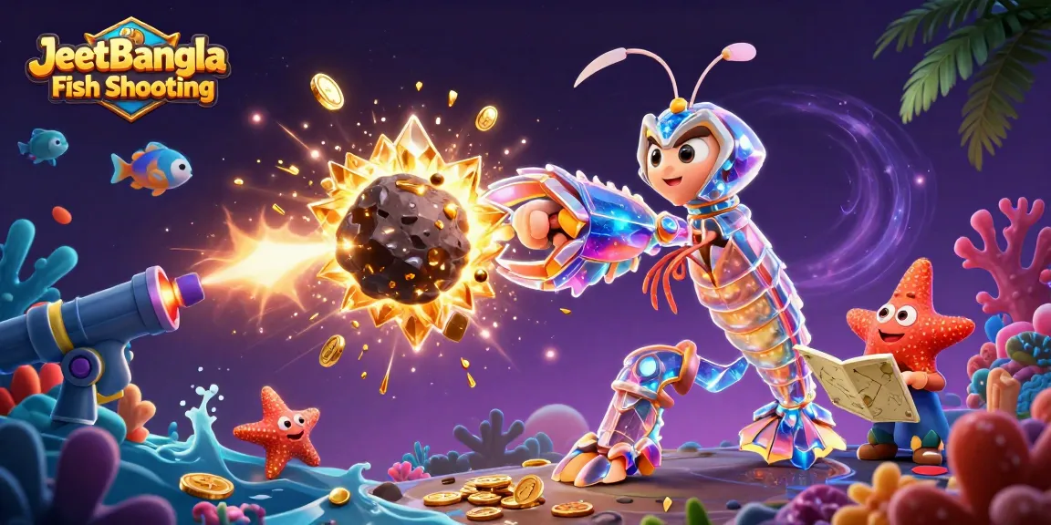 Engage in fast-paced JeetBangla Fish Shooting action with vibrant underwater characters and dynamic game elements.
