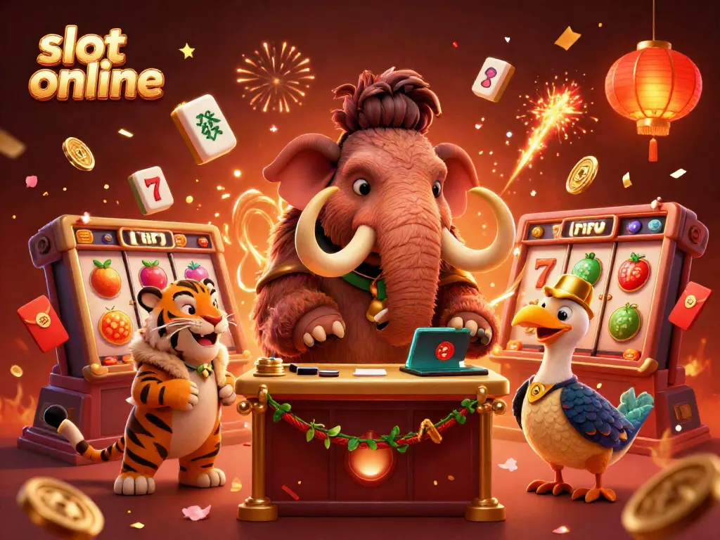 Engaging scene depicting a 'slot online' bouncer and colorful slot game elements in a festive casino