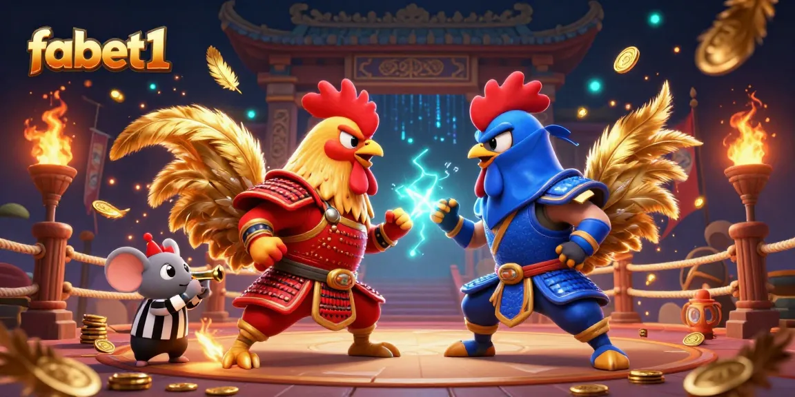 Engage in fabet1's thrilling action featuring fighting roosters in a dynamic arena.