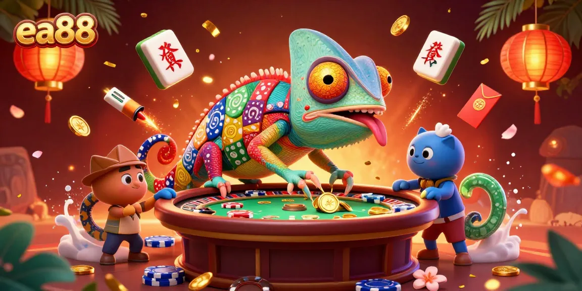 Engage with the vibrant ea88 casino experience featuring a colorful chameleon and dynamic game elements.