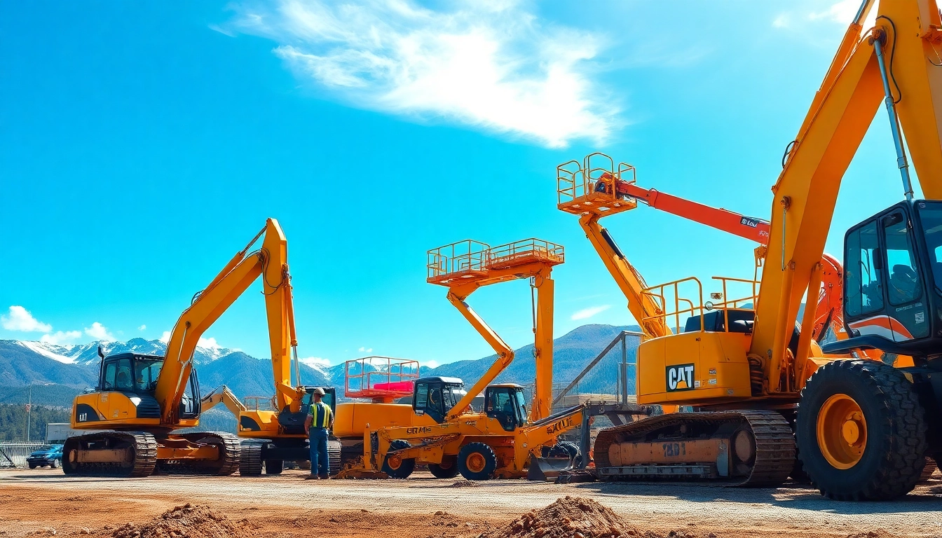 Discover Columbia falls equipment rental options with diverse machinery in a vibrant construction scene
