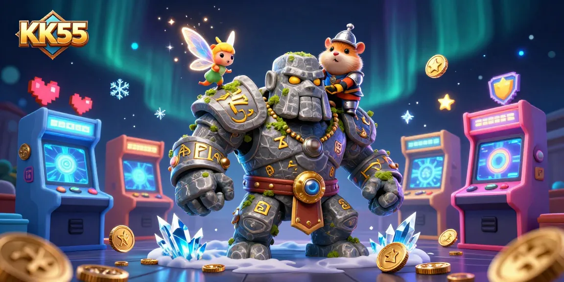 Engage with KK55's vibrant gaming spirit as a magical golem guardian and friends embark on a casino adventure.