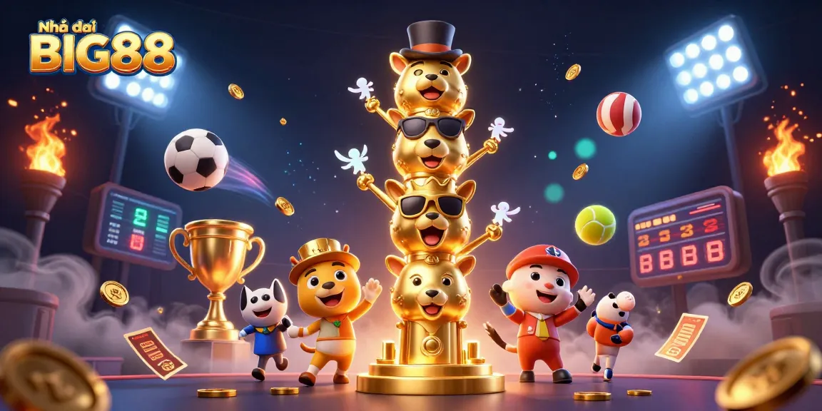 Engage with Nhà cái BIG88 through an exciting casino scene showcasing dynamic sports betting elements and a golden totem pole.