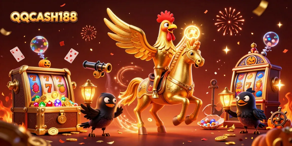 Experience the thrilling adventure of QQCASH188 as a golden rooster leads the casino scene!
