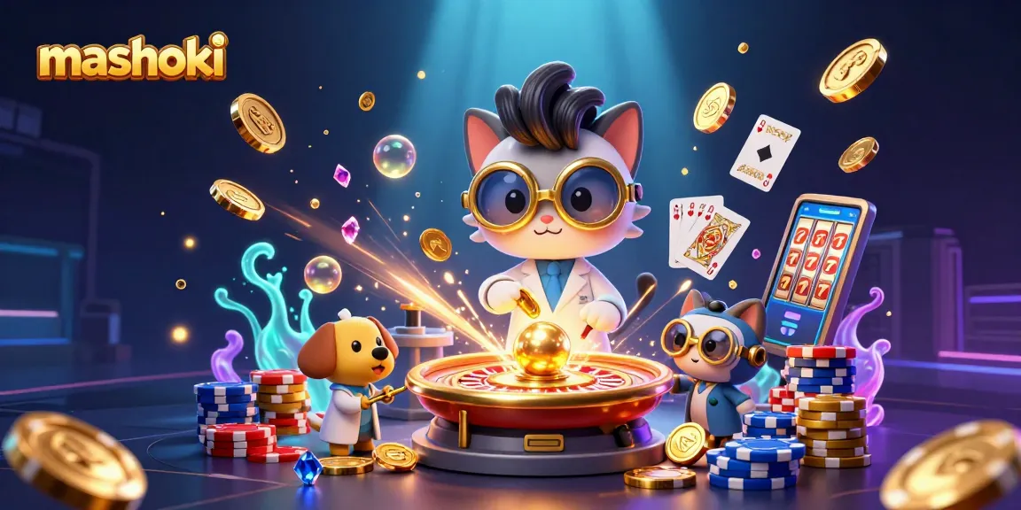 Engage in thrilling gambling adventures with mashoki, featuring cartoonish characters and vibrant casino elements.