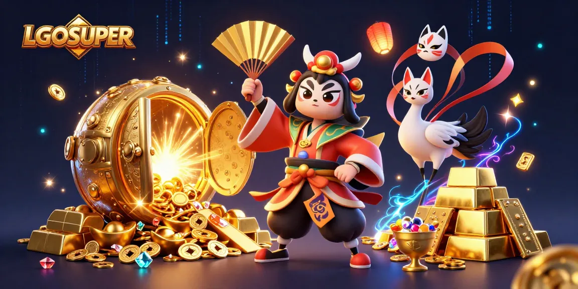 Experience the excitement of LGOSUPER casino with vibrant gold coins and dynamic characters in a magical scene.
