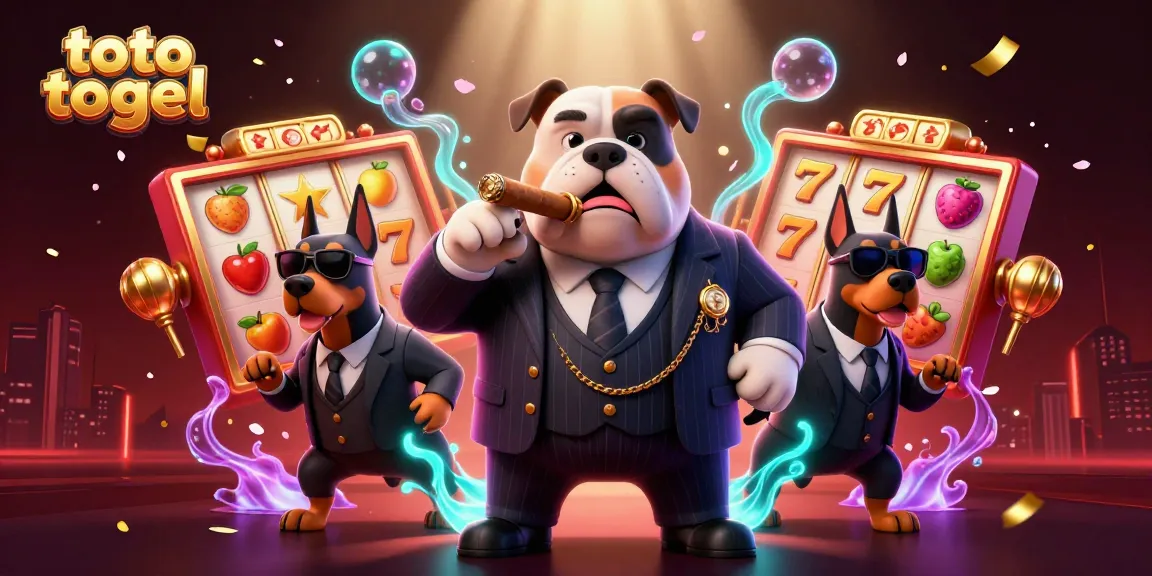 Menggunakan toto togel dengan bulldog mafia 3D, Doberman, dan elemen slot yang menerangi aksi perjudian.
