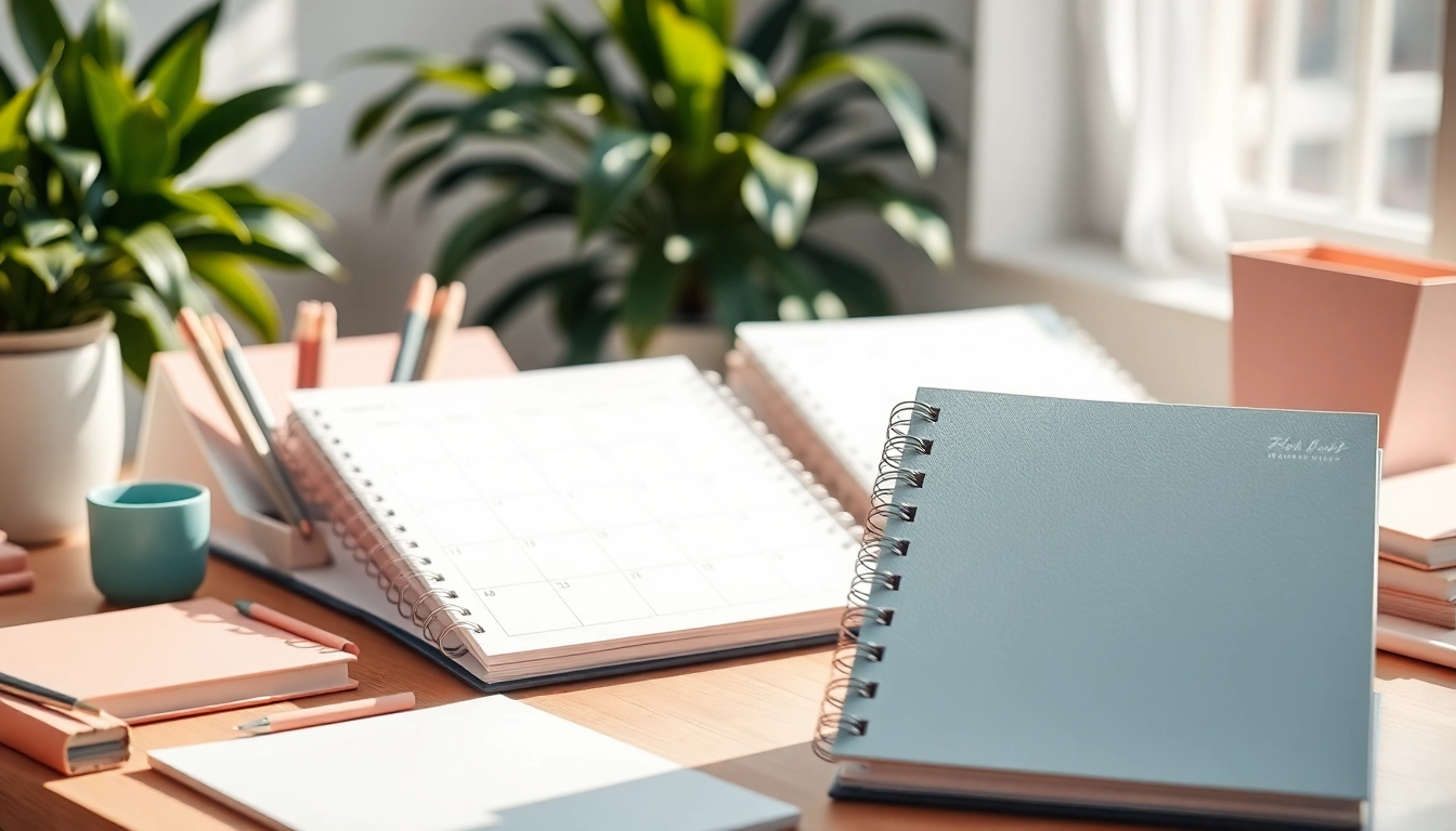 Creating Custom Monthly Planners with elegant design elements on a stylish desk.