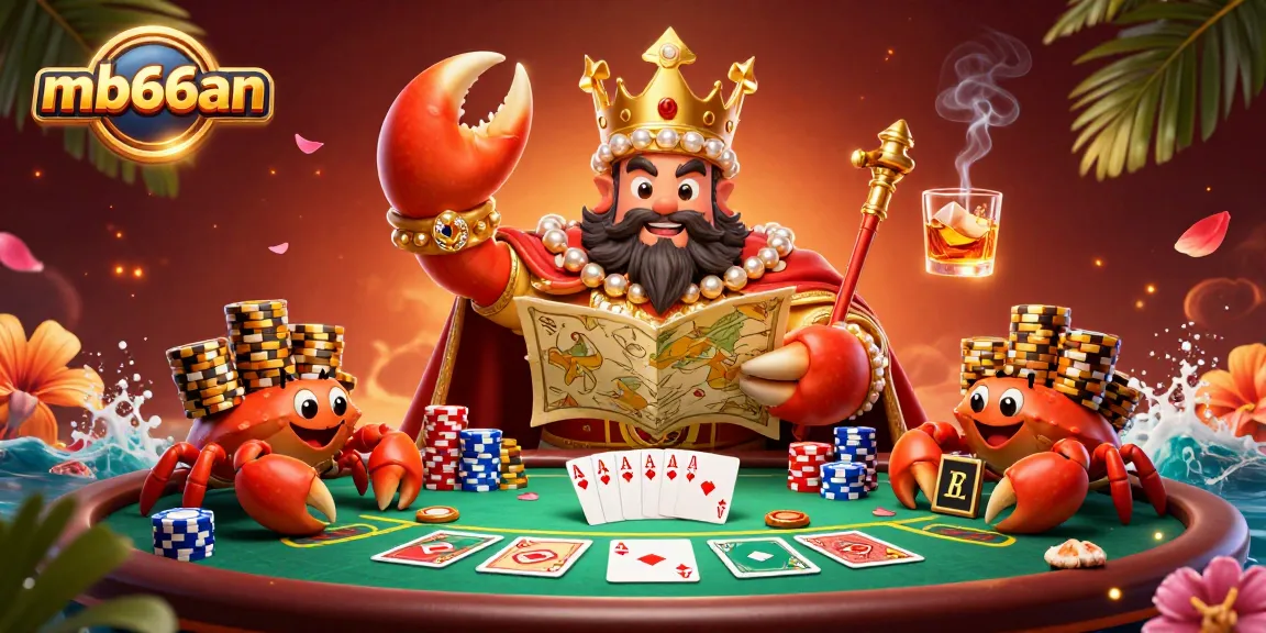 Engage with the grandeur of mb66an at this vibrant poker scene featuring a golden crab emperor.