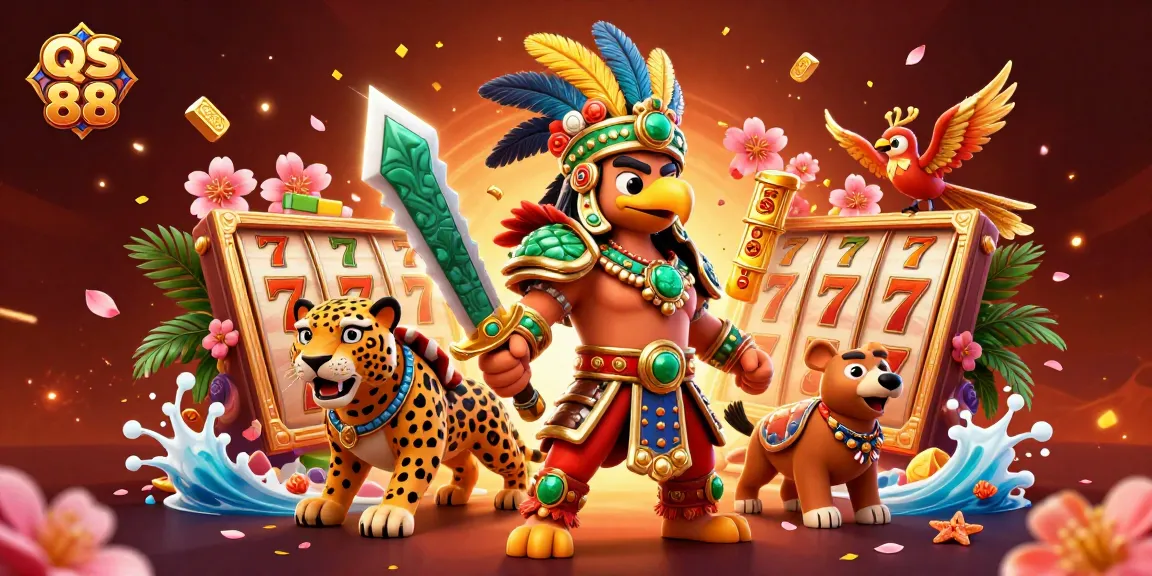 Engage in thrilling slot gameplay at QS 88 with dynamic characters amidst stunning casino elements.