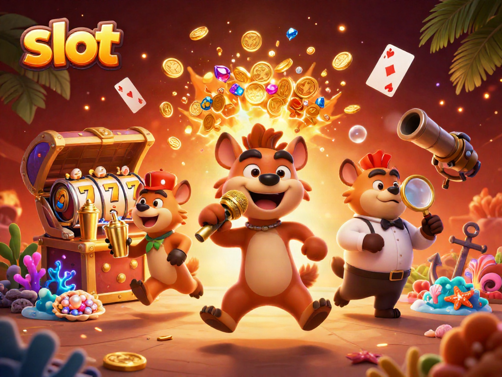 Engage in thrilling slot experiences at a lively comedy casino featuring hyena characters.
