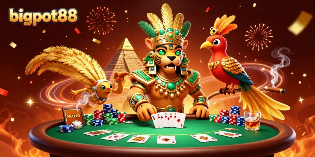 Bigpot88 mempersembahkan permainan kartu poker dengan elemen berwarna-warni dan atmosfer meriah.