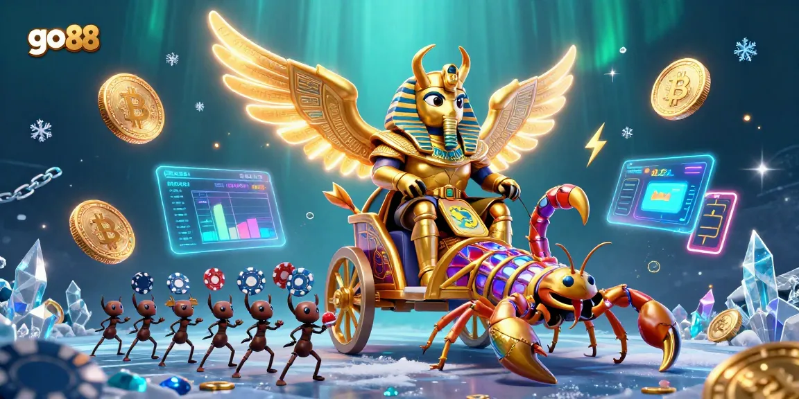 Engage in thrilling adventures with go 88, where a colossal golden scarab leads the game amid crypto treasures.