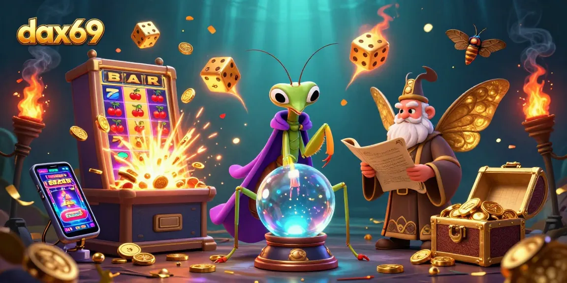 Permainan kasino dax69 yang menarik dengan slot dan karakter unik dalam ilustrasi 3D.