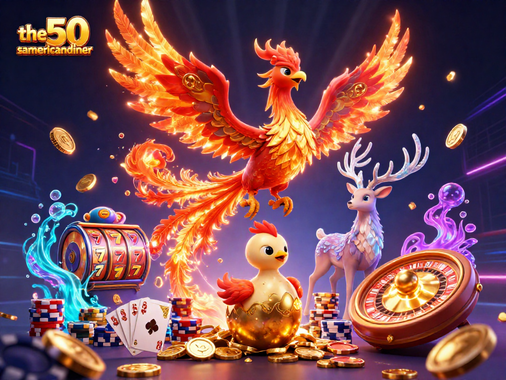 The50samericandiner offers a vibrant 3D casino scene featuring a phoenix and thrilling slot games.