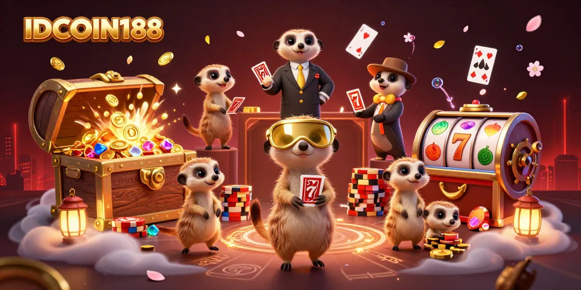 IDCOIN188 casino meerkats manage a vibrant slot game scene filled with action