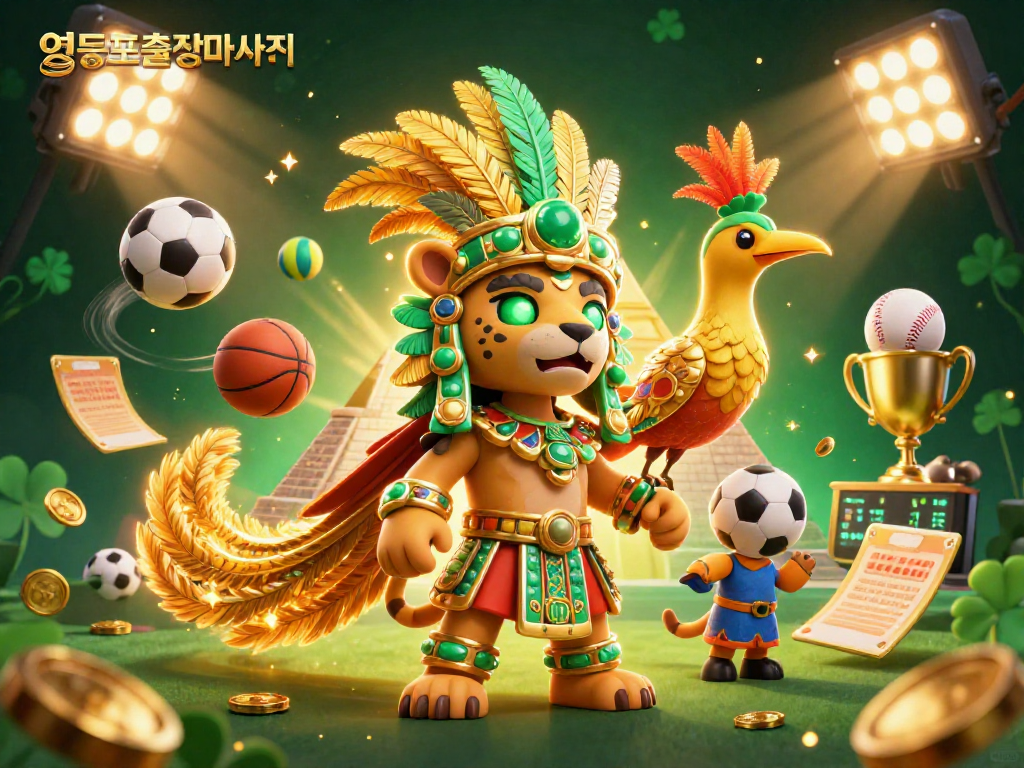 Experience the excitement of 영등포출장마사지 with vibrant 3D action scene filled with dynamic sports elements and gold.