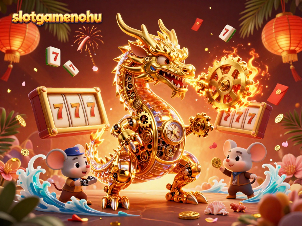 Experience thrilling jackpots at slotgamenohu with a vibrant golden dragon and dynamic casino elements.