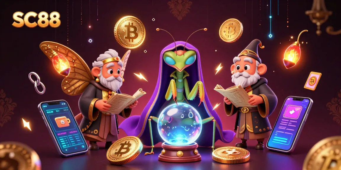 Experience the mystical world of SC88 with animated fortune tellers and crypto elements in a vibrant casino setting.