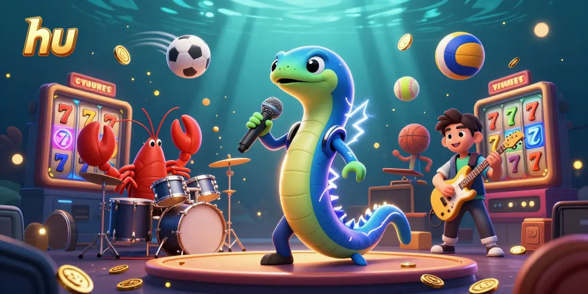 Spin jackpots with hu in an electrifying underwater casino scene featuring a DJ electric eel.