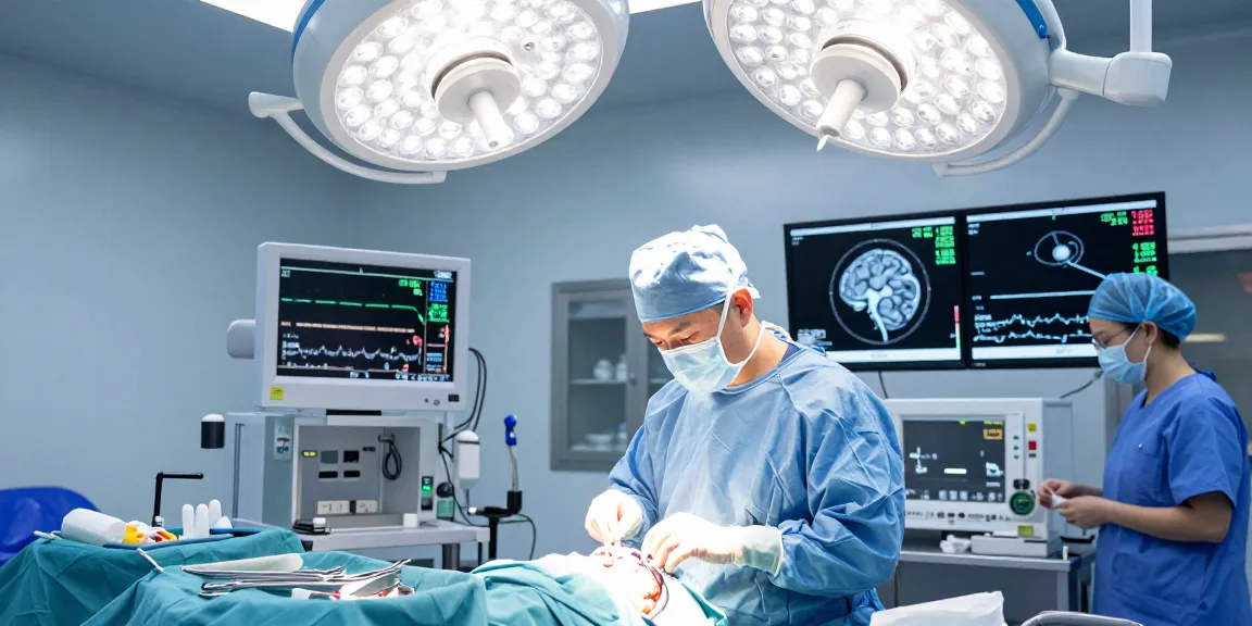 Performing beyin ameliyatı in a modern surgical setting with advanced technology and a dedicated team.