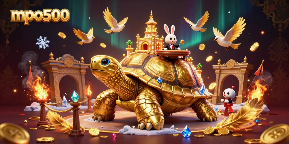 Experience dynamic gaming with mpo500 featuring a giant tortoise casino, rabbit dealer, and golden coins.