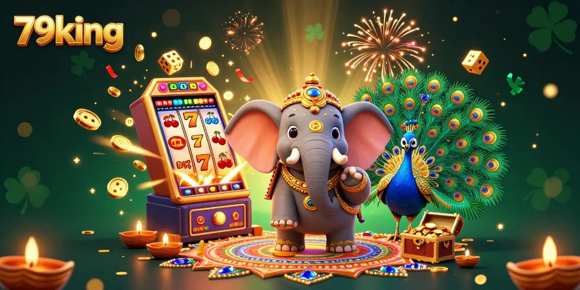 Experience the thrill of 79king as a vibrant, Diwali-themed elephant celebrates with a jackpot explosion in this 3D casino scene.