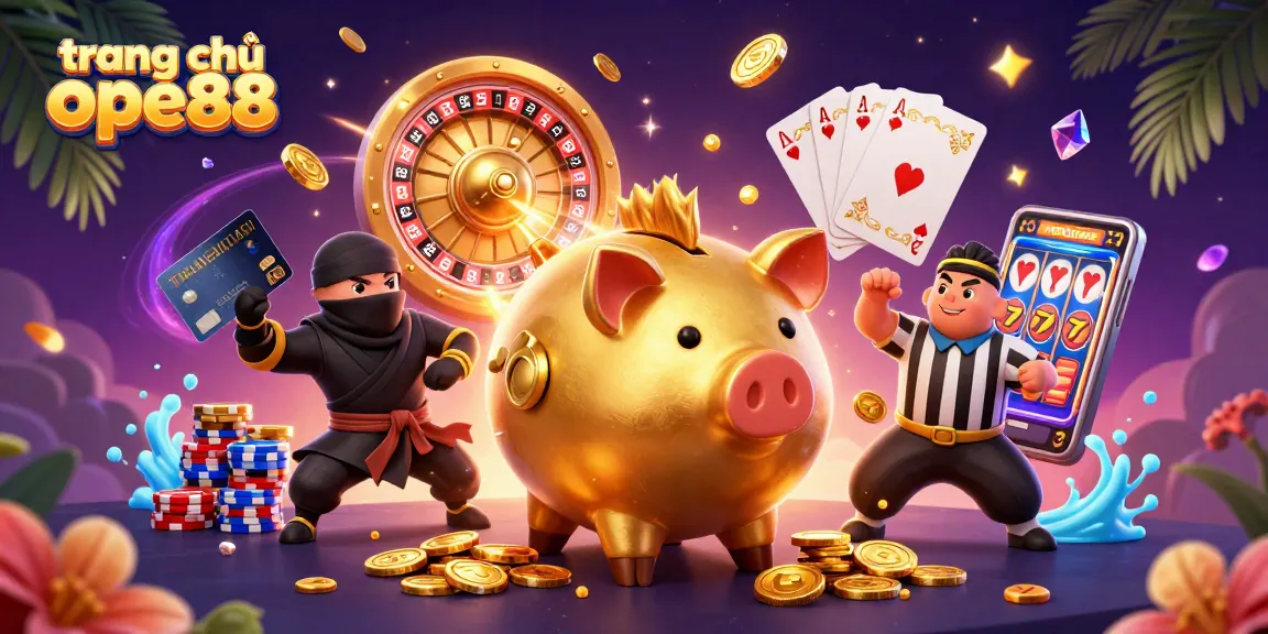 Engage with the trang chủ ope88 gaming experience featuring a dynamic golden piggy bank sumo scene.