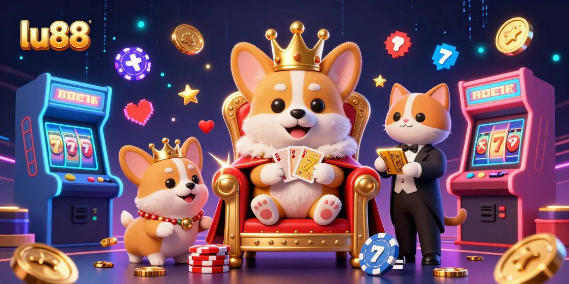 lu88 corgi king rules the digital casino realm with vibrant 3D gaming atmosphere