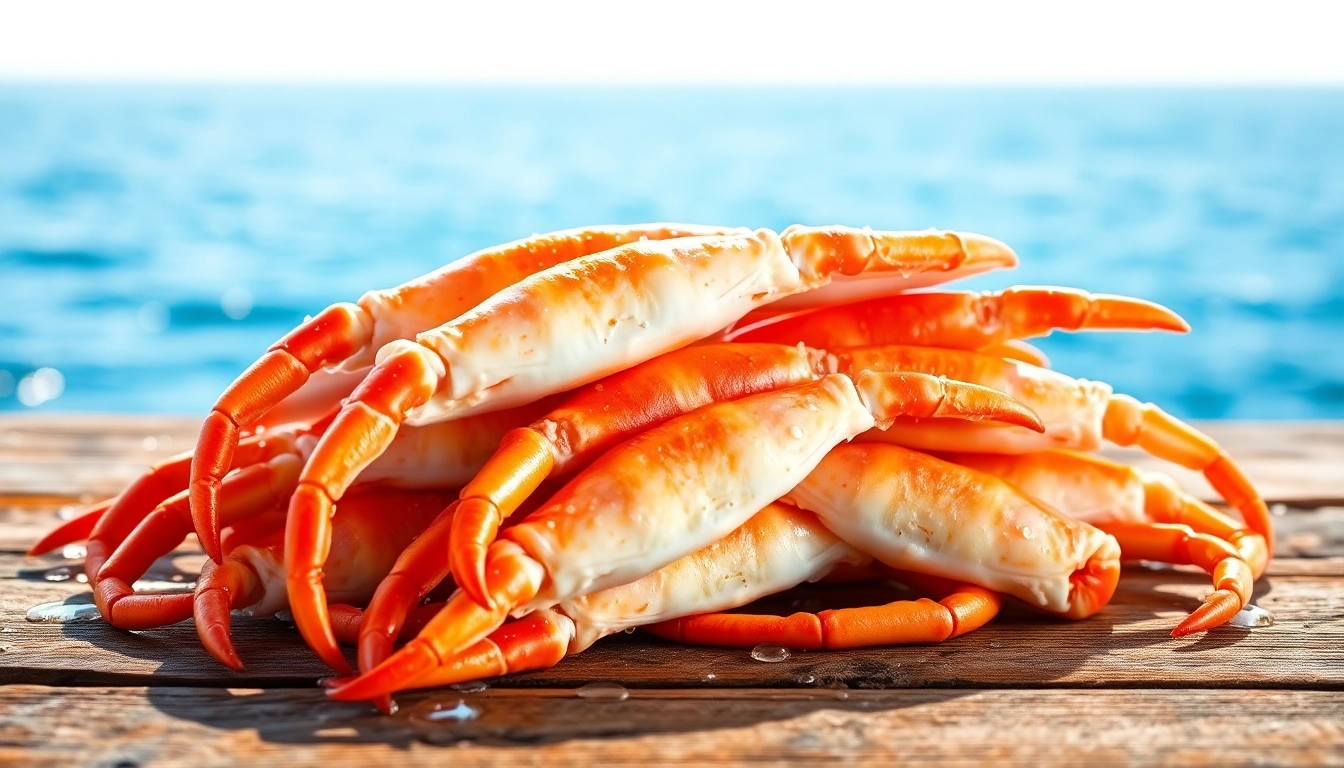 High-quality snow crab wholesale supplier showcasing fresh snow crab legs on a wooden table.