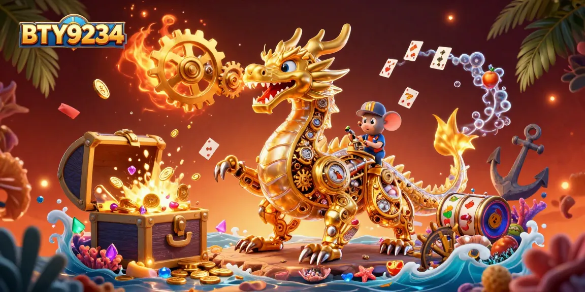 Engage with the dynamic BTY9234 gaming landscape featuring a dragon amidst rich casino elements.