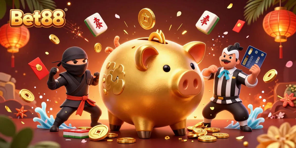 Experience the excitement of Bet88 with a 3D illustration featuring dynamic gaming elements and vibrant characters.