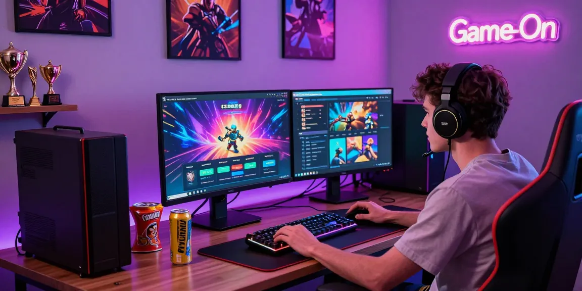 Engaged gamer immersing in slot deposit qris online gaming experience with vibrant visuals and gaming gear.
