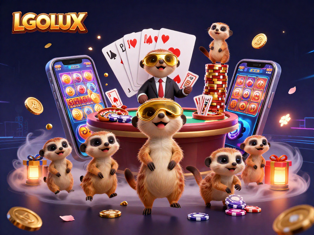 Experience thrilling gameplay at LGOLUX with a lively meerkat casino scene showcasing dynamic gaming action.